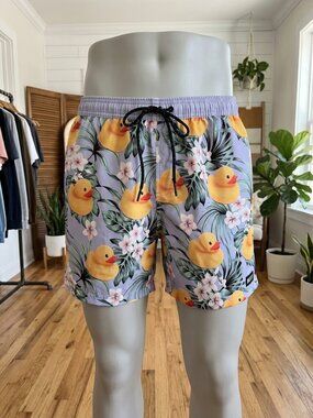 Neff Tropical Rubber Ducky Floral Swim Trunks Board Shorts small